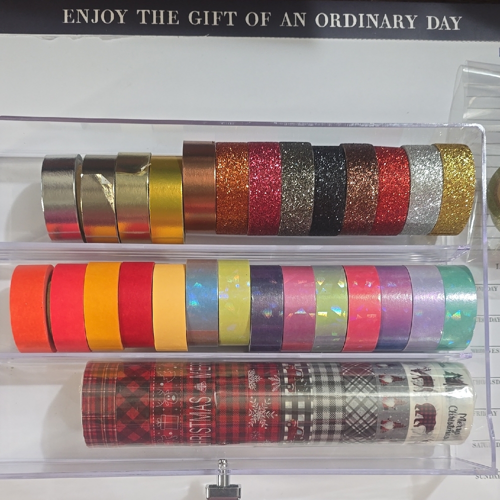 Assorted Decorative Washi Tape Set - Multicolor Glitter & Solid Rolls
